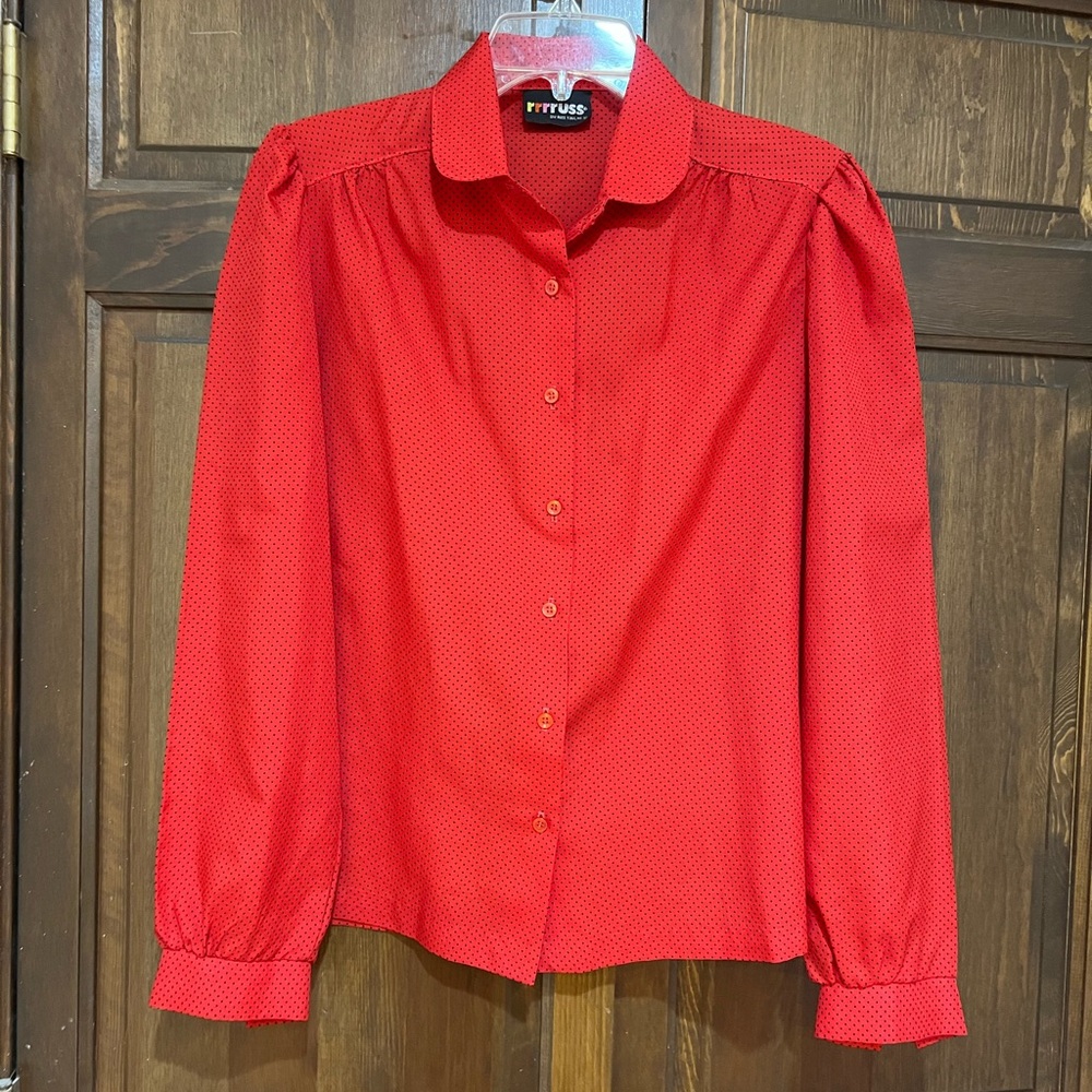 Vintage red button down blouse 80’s 70’s polka dot - Picture 9 of 9